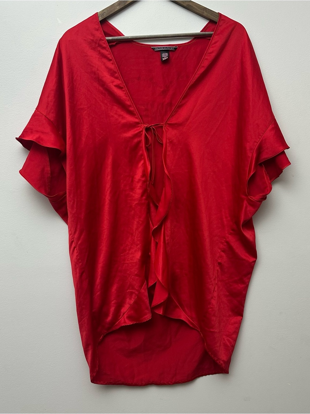 Victoria’s Secret Red Satin Kimono Robe One Size LOVE Heart Graphic Valentine’s